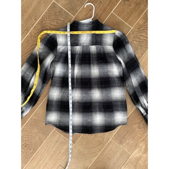 Banana Republic Plaid Flannel Shirt Blouse Long Sleeves Black White S - Picture 10 of 15